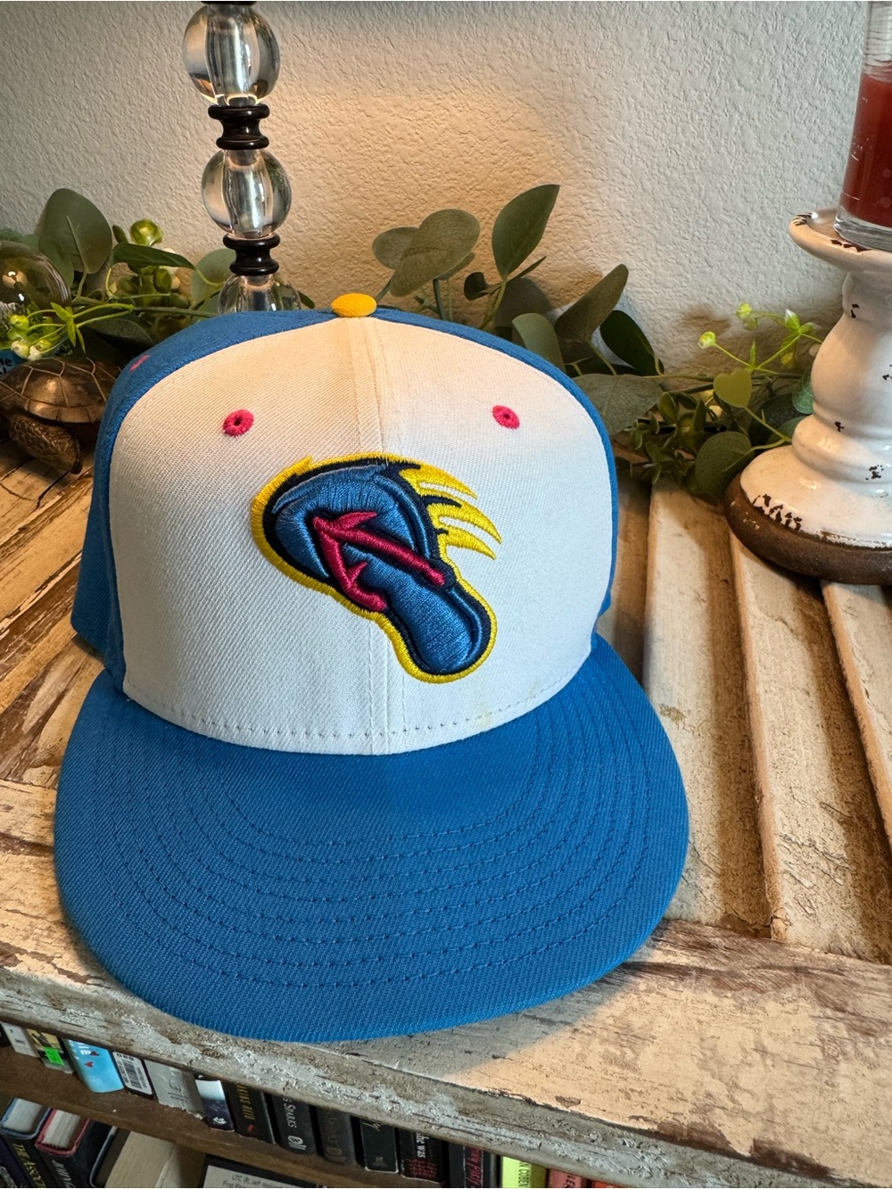 New Era Blue and White Snapback Hat with Colorful Embroidered Logo